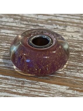 TROLLBEADS glass pink desert bead pink sparkling charm sterling silver charm
